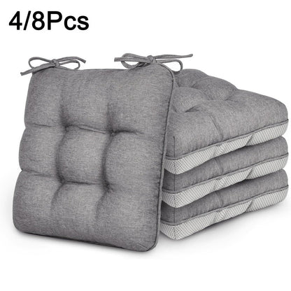 Tufted Chair Cushion Sets in 4- or 8-Piece Options with M/L Sizes, Tie Straps and 12 Color Choices