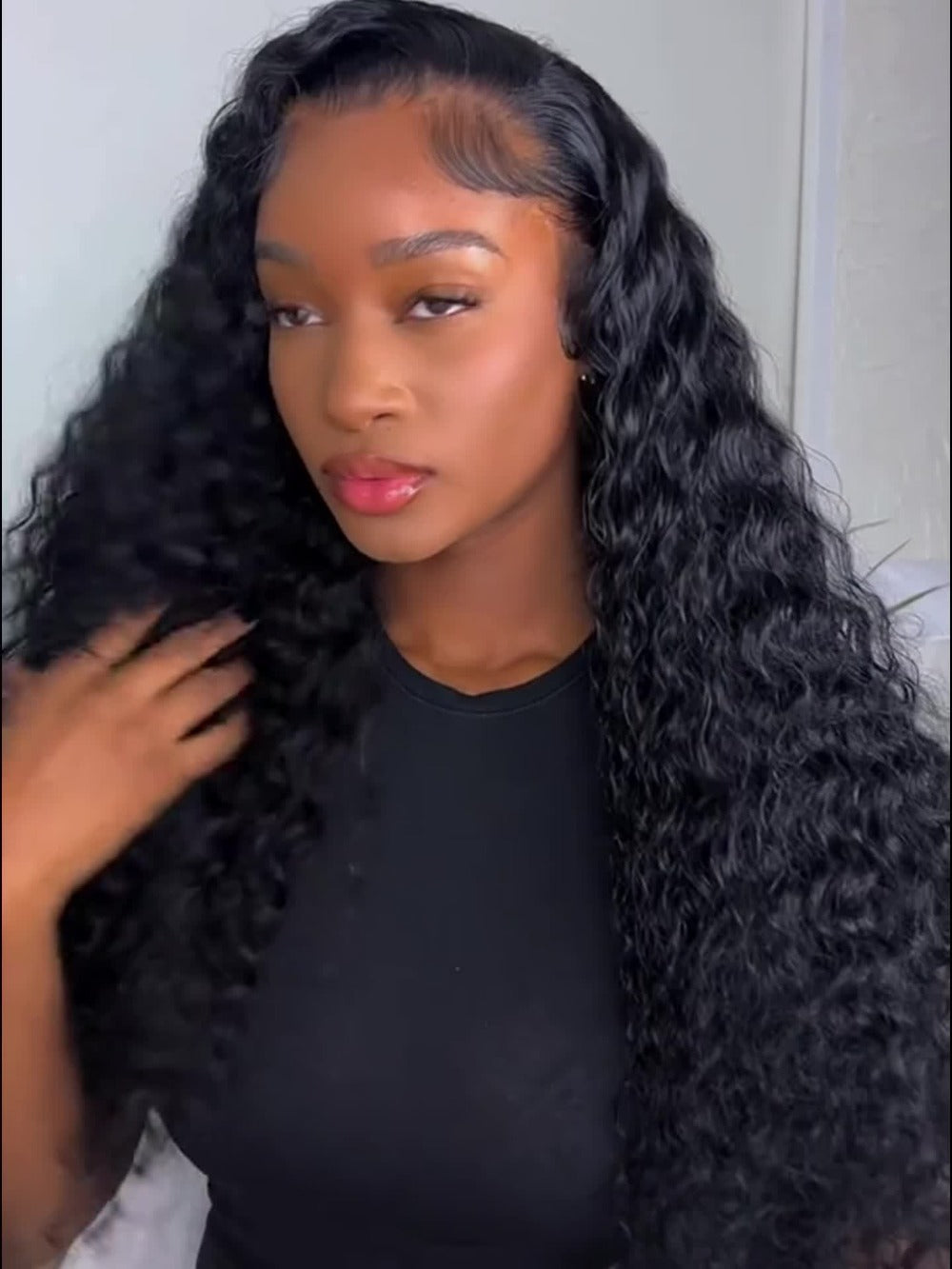 26-Inch Loose Curly 13 x 4 Lace-Front Synthetic Wig in Natural Black with Adjustable Cap and Combs
