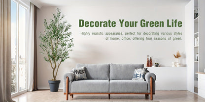 Multi-Branched Artificial Olive Tree with 5.25, 6 or 7 ft Height Options, Decorative Fruit and Black Nursery Pot