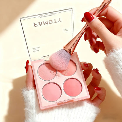 Four-Pan Blush and Face Makeup Palette with Brush Set in Three Exact Numbered Options for Daily Looks