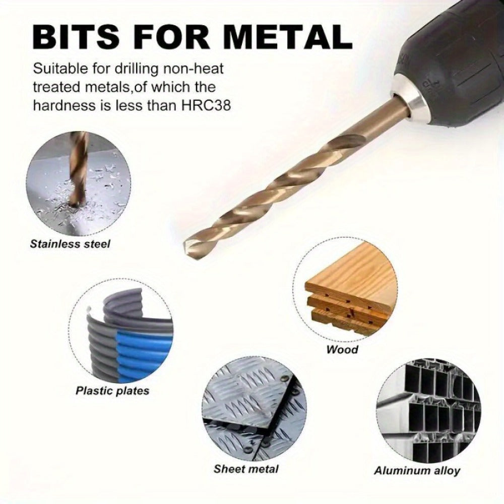 60-Piece Wire-Gauge Cobalt Drill Bit Set in Sizes 1 Through 60 with Indexed Storage Case for Metalwork