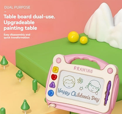 Three-Mode Magnetic Drawing Board with Four Stamps, Brush, Eraser Slider and Six Color Configurations