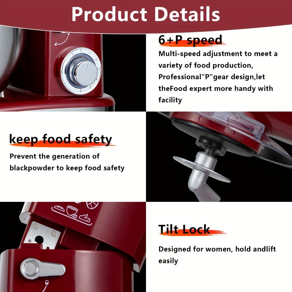 Stand Mixer 6-in-1 400W with 6.3QT Stainless Steel Bowl for Home Cooking, Dining and Outdoor Meals