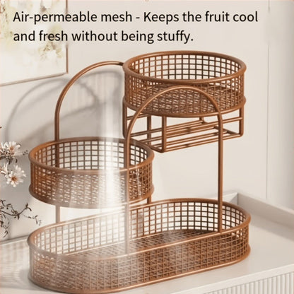 Three-Tier Metal Fruit Basket Stand in White or Black with 15.75-Inch Rectangular Base Tray
