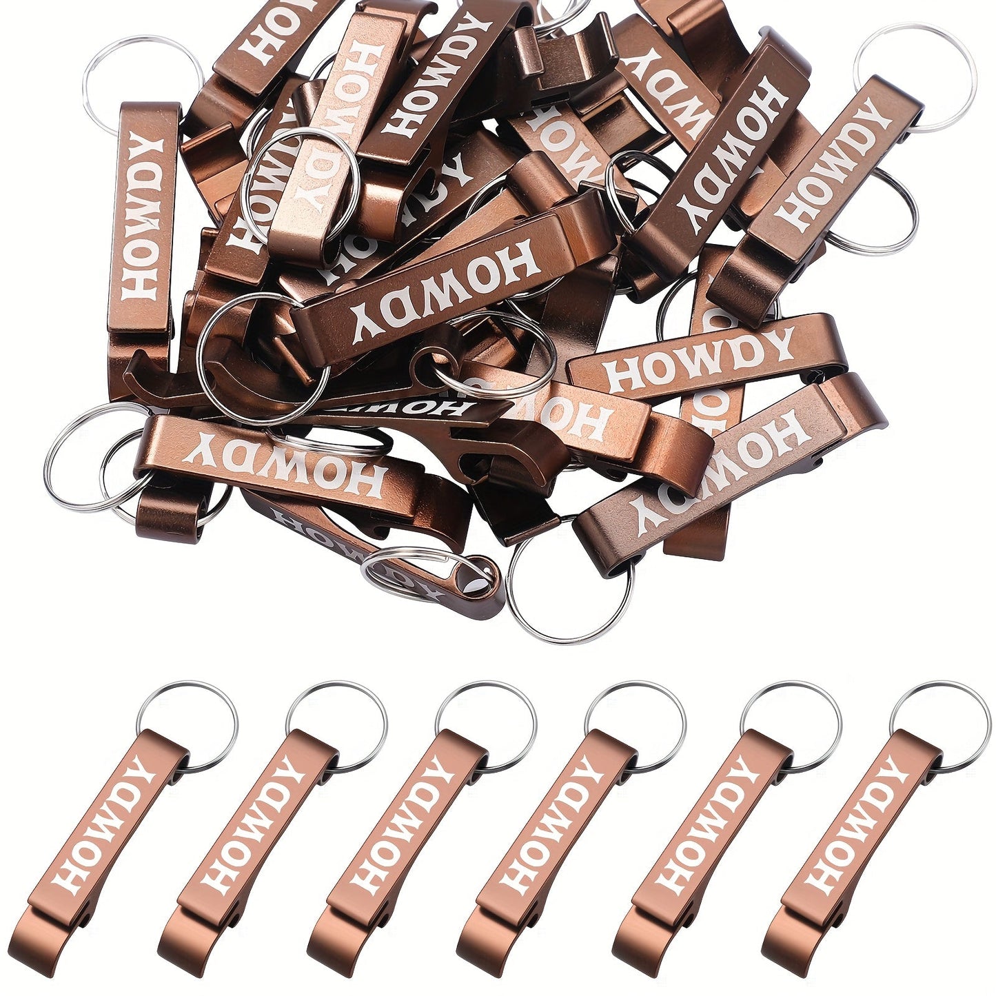 Party Favors Western Metal Bottle-Opener Keychains, 30-Piece Brown Cowboy-Theme Set for Guests