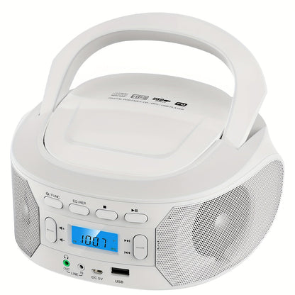 Bluetooth CD Player Boombox with FM Radio – Portable CD Boombox with AUX USB Playback, Earphone Jack, Stereo Speakers, Battery or AC Powered, CD Player for Home and Outdoor Use