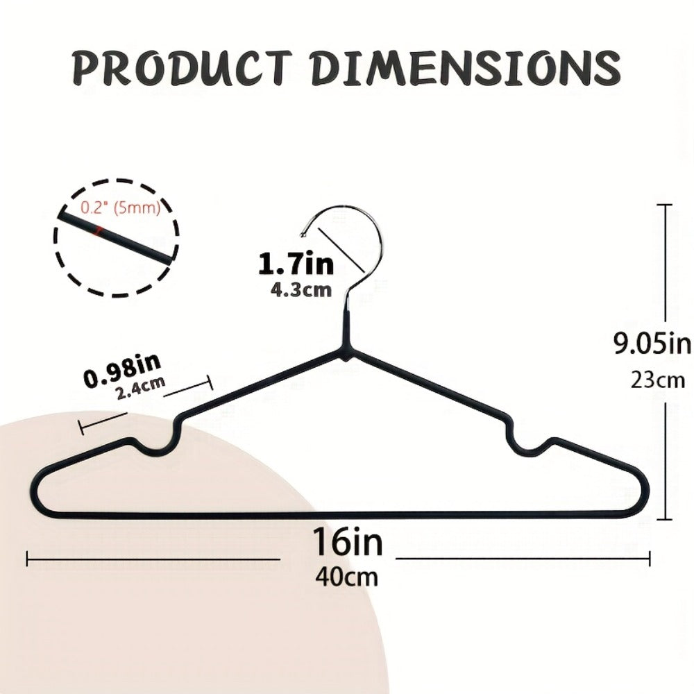 High-Manganese-Steel Clothes Hangers in 30, 50 or 100-Piece Black Packs with Coated Shoulder and Lower Bars