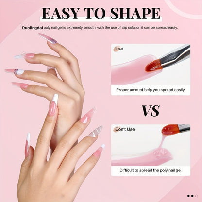 Poly Extension Gel Nail Kit 12 Colors Semi-Permanent Hard Fiber Gel – Easy DIY Nail Extension & Protection, Beginner-Friendly Starter Set for Home & Salon Nail Art