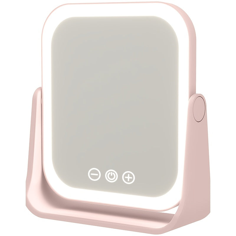 Makeup Mirror Foldable LED Travel Stand with Three Light Colors, Touch Dimming, USB Charging and Pink or White Options