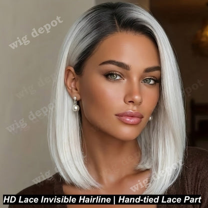 U Part Lace Front Bob Wig 4x1 Glueless Rose Net Cap Middle Part Natural Hairline Synthetic Wig for Women 14 Inch Brown Highlights Milky White Black Pink
