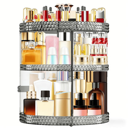 Rotating Makeup Organizer with Seven Adjustable Shelf Heights in White, Blue or Gray Checkout Options