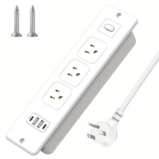 Recessed Power Strip In-Desk Embedded Socket 7-in-1, 3 AC Outlets & 4 USB Ports, Slim Space-Saving Design, 6ft Extension Cord, Countertop Power Station for Home Office Hotel Conference Room – BOCHLION BKL-U58