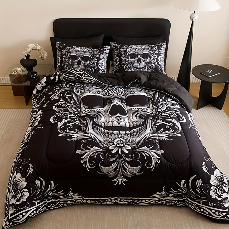 Gothic Skull Comforter Set with Two Pillowcases, Two Design Labels and Twin through King Sizes