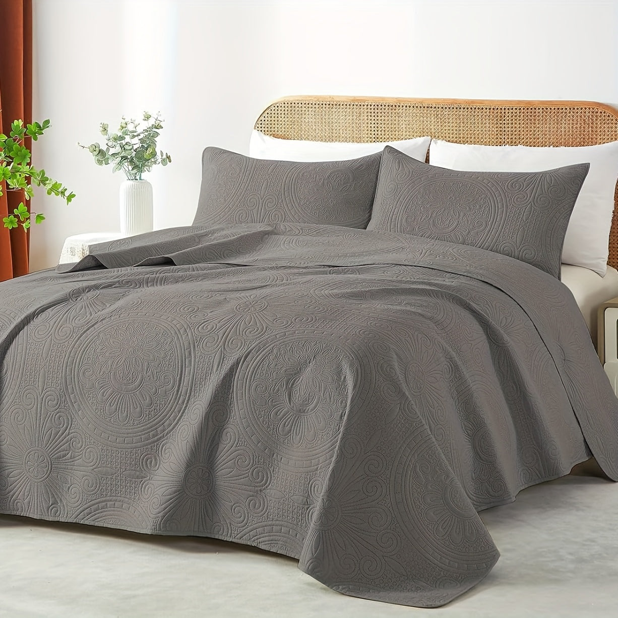 Coin-Pattern Quilt Set in Four Designs, Multiple Colors and Twin, Full-Queen or King-California King Sizes