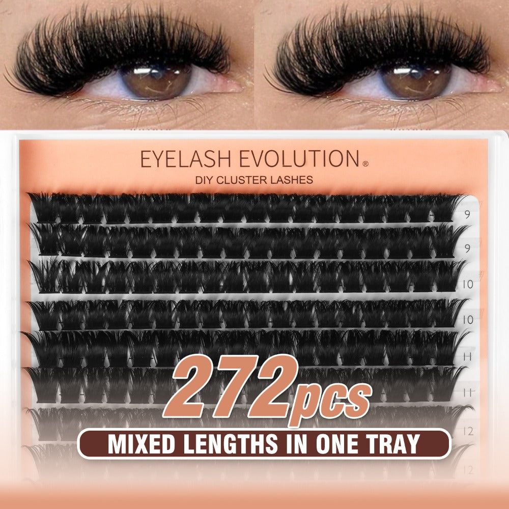 272Pcs D Curl Lash Clusters — 100D Thick Individual Eyelash Extensions 8-16mm, Soft Reusable DIY Cluster Lashes with Plant-Based Squalane, Voluminous Full-Body Lash Extension Kit for Beginners & Home Use