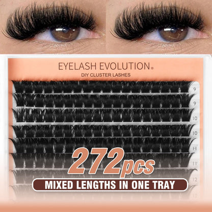 272Pcs D Curl Lash Clusters — 100D Thick Individual Eyelash Extensions 8-16mm, Soft Reusable DIY Cluster Lashes with Plant-Based Squalane, Voluminous Full-Body Lash Extension Kit for Beginners & Home Use