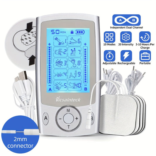 TENS Unit Muscle Stimulator Dual Channel 16 Modes 16 Levels for Pain Relief Back Neck Shoulder Full Body Recovery with 2x2 and 2x4 Electrode Pads EMS Therapy Device
