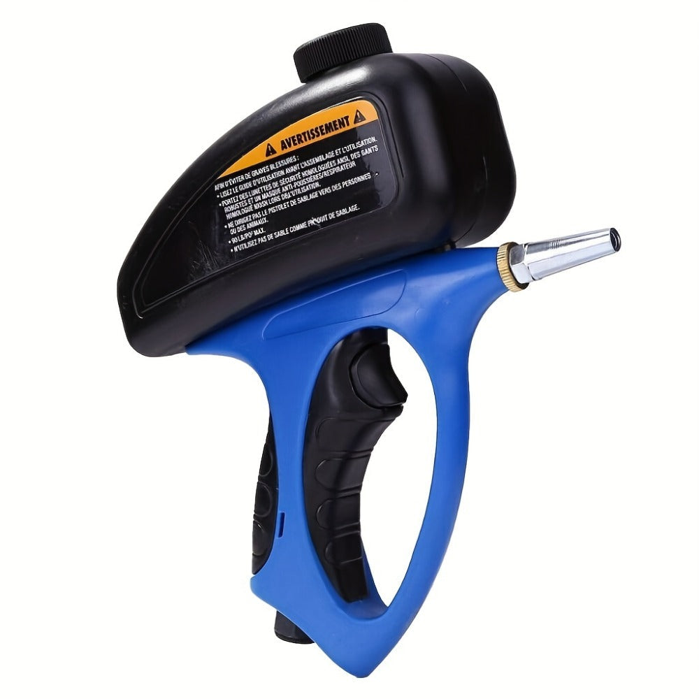 Sandblaster Gun for Air Compressor Pneumatic Abrasive Blasting – 90 PSI Max, 500ml Tank, Small Nozzle, for Metal Rust Removal, Glass Etching, Polishing & Auto Repair – Blue, Red & Yellow