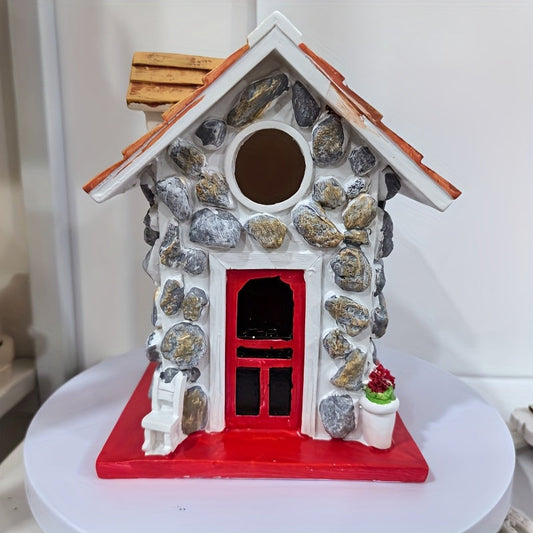 Birdhouse Decorative Stone Cottage | Outdoor Garden Yard Patio Decor