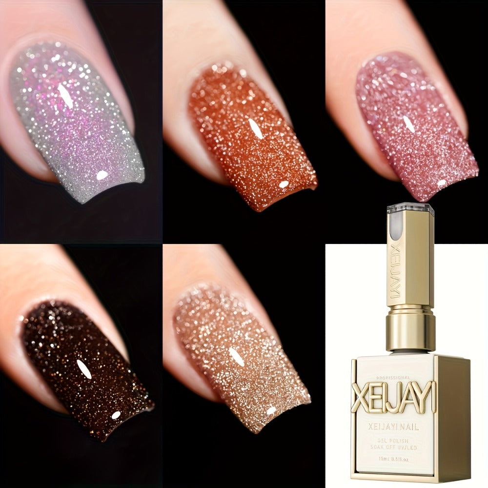 Gel Nail Polish – Glitter Set 5 Colors Pastel Sparkling Diamond Shimmer – Soak-Off LED UV Semi-Permanent Gel Varnish Photo Frame Bottle…