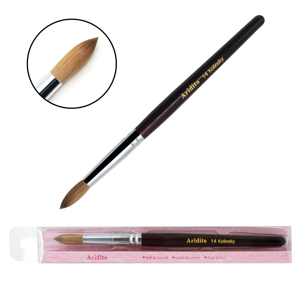 Red-Wine Handle Acrylic Nail Brush in Exact Checkout Sizes #8, #10, #12, #14, #16 or #18 with Pictured Round Tip