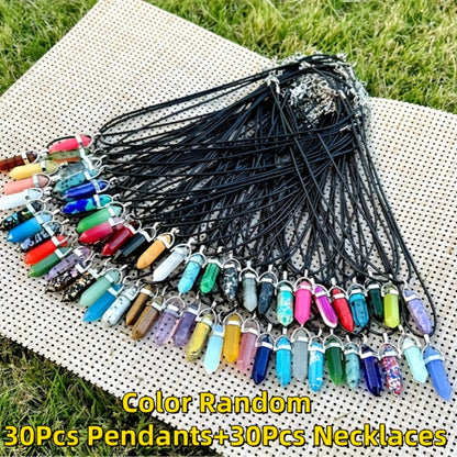 Pendant and Cord Jewelry Making Set with 30 Colored Point, Cross or Heart Pendants and 30 Black Necklaces