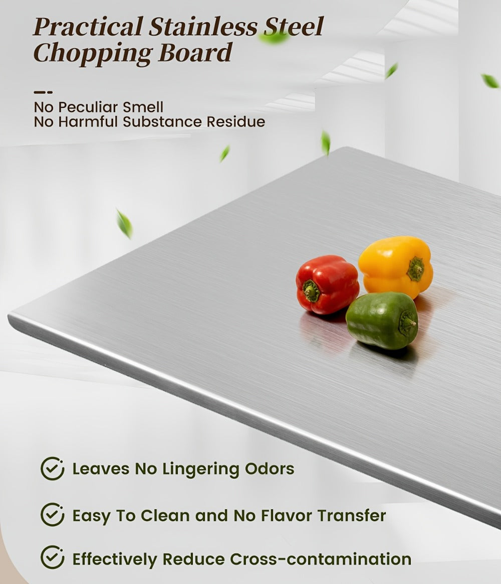 Stainless Steel Cutting Board & Rolling Pastry Board – Non-Slip Kitchen Prep Mat with Butcher Block Surface