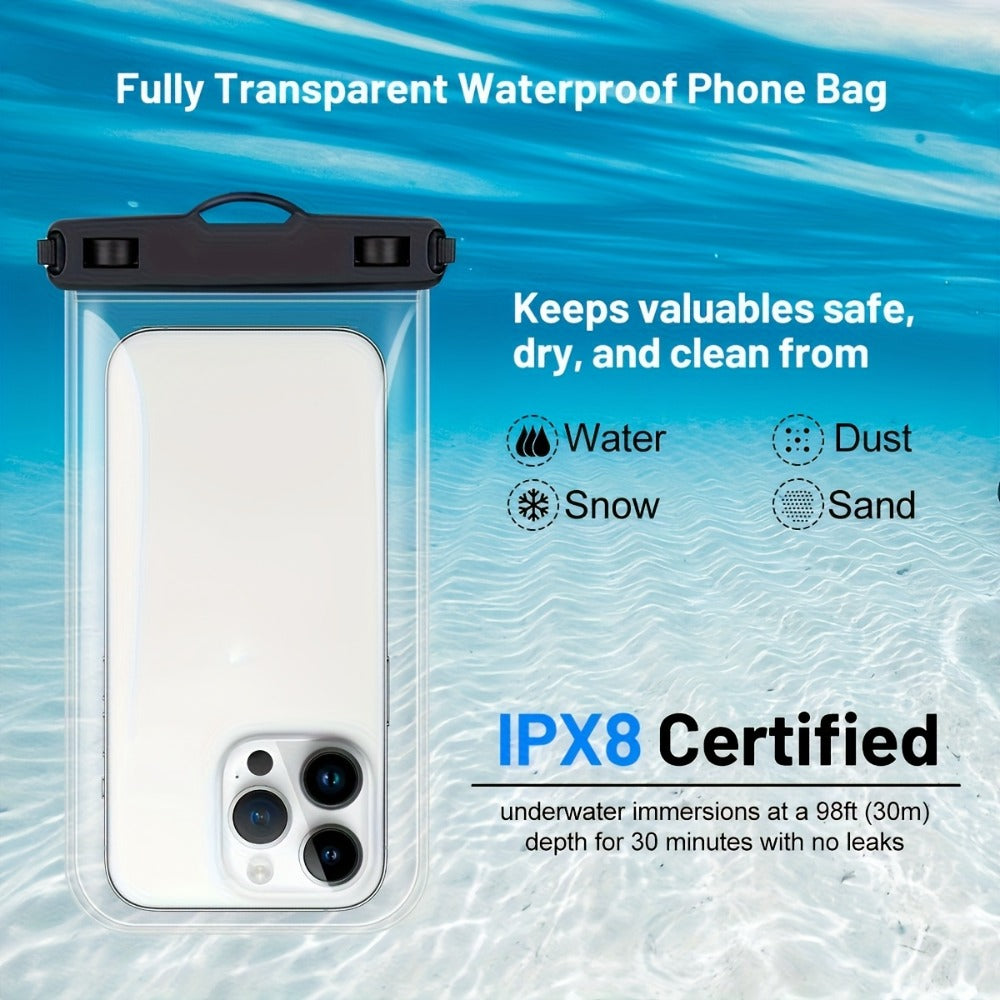 Glossy Waterproof Phone Pouch 2 Pack for iPhone 16 15 14 Pro Max Samsung S24 S23 – Swim Beach Boating Underwater Dry Case Bag with Secure Seal