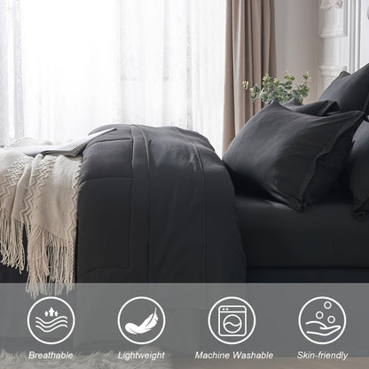 Comforter Set Soft Breathable Microfiber Bed in a Bag with Fitted Sheet Flat Sheet Pillowcases & Shams – All Season Fluffy Checkered Bedding Set Twin Full Queen King
