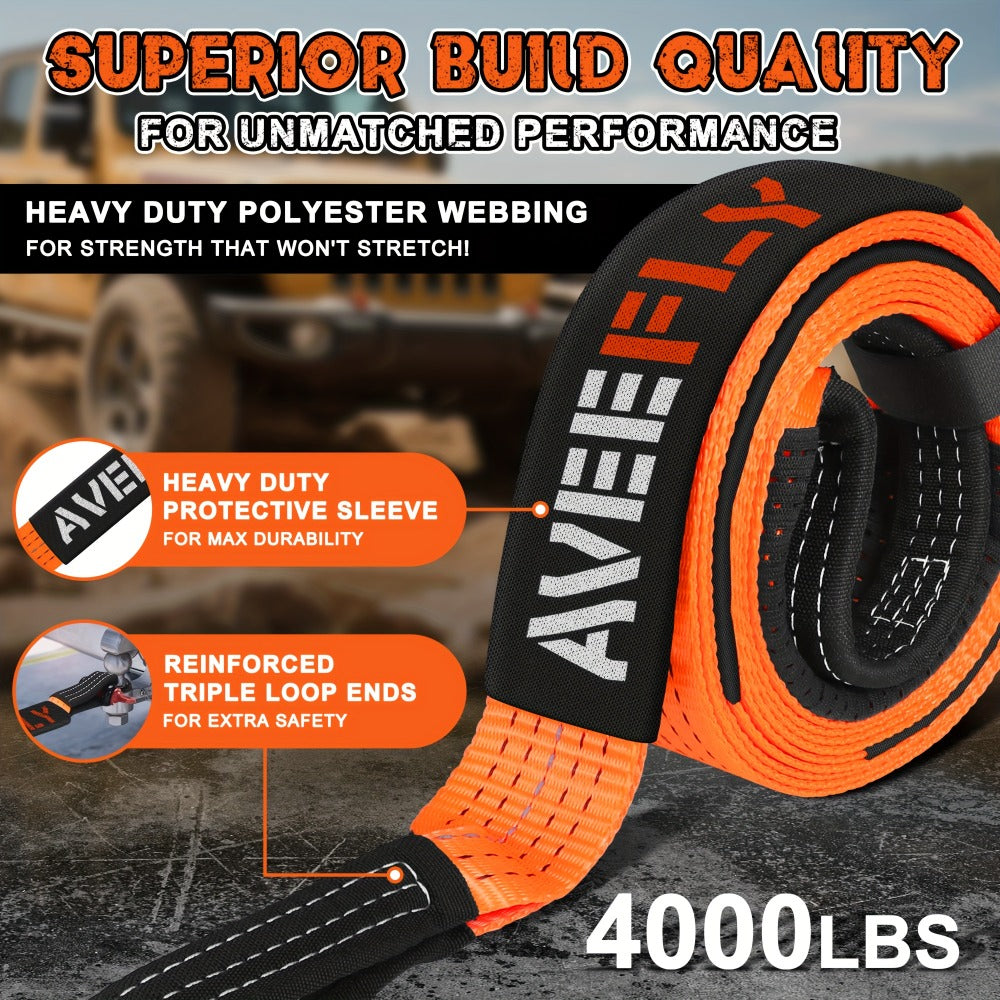 Recovery Tow Strap 4-in-1 Kit 4000-6000 LBS - Off-Road Emergency Strap with D-Ring Shackles, Safety Flag & Storage Bag for Truck, Jeep, ATV, UTV