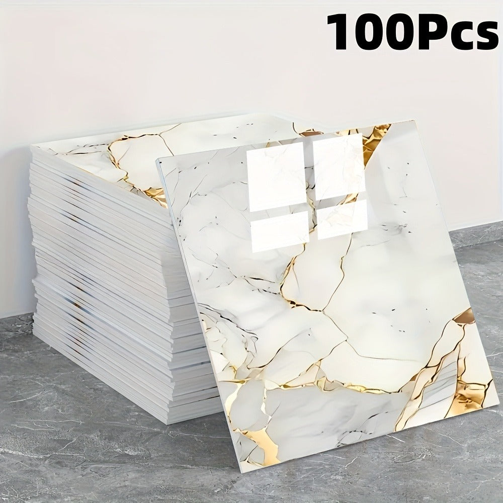 11.81-Inch Square Marble-Pattern Peel-and-Stick Wall Tiles in 50- or 100-Piece Design Options