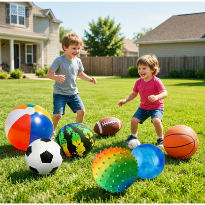 Nine-Piece Kids Playground Ball Set with Air Pump and Assorted Indoor or Outdoor Sports Ball Designs