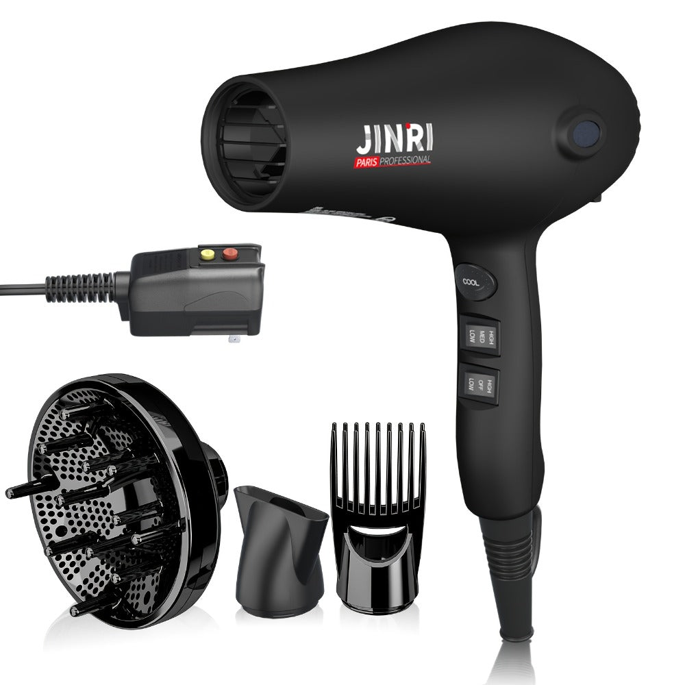 JINRI 1875W Hair Dryer with Three Heat Settings, Two Speeds and One- or Three-Accessory Package Options