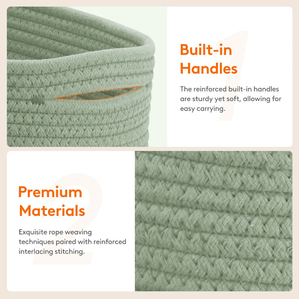 Basket Storage Organizer 6-Pack Cotton Rope Cube Bins 11 x 7 x 5 Inch in Five Color Options