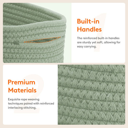 Basket Storage Organizer 6-Pack Cotton Rope Cube Bins 11 x 7 x 5 Inch in Five Color Options