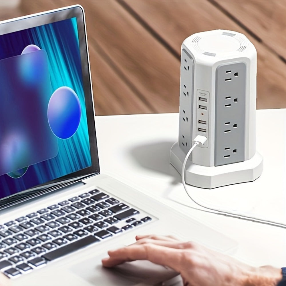 Power Strip Tower with 12–16 AC Outlets, 4 USB-A, PD 20W USB-C and 1500J Surge Protection for Home Office Charging