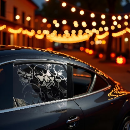 Car Window Decal Gothic Skull 2PCS Reflective Silver UV-Resistant Vinyl | Skeleton Sticker Full Cover Halloween Car Decoration Small 17x11in Large 21.6x17.7in Laptop Mirror Auto Styling
