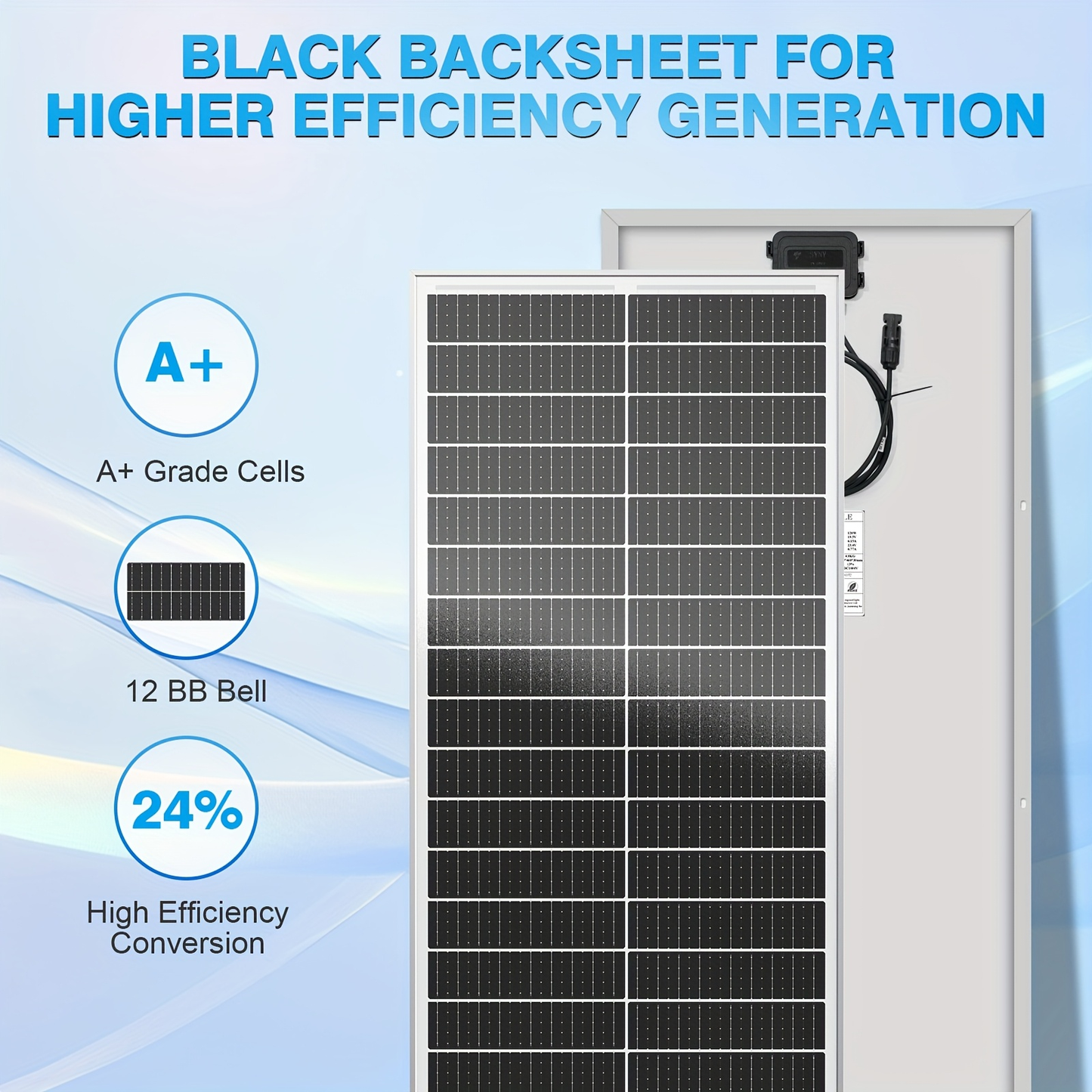 Solar Panel 100W 12V 18BB Monocrystalline 24% High Efficiency PV Module Power Charger for RV Battery Marine Rooftop Farm Home Camping Caravan Off-Grid System