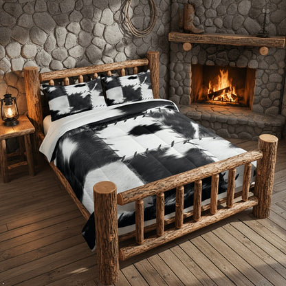 Western Cowhide Print Comforter and Pillowcase Set in Dark Gray with Twin, Full, Queen or King Sizes