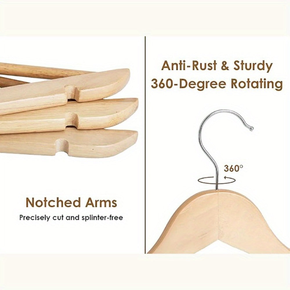 Premium Wooden Hangers with 360° Rotatable Hook & Shoulder Grooves | Slim Durable Wood Coat Suit Hangers | 10 20 30 Pack Closet Organizer in Natural & Champagne