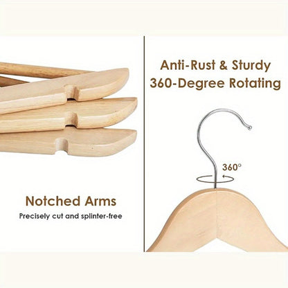 Premium Wooden Hangers with 360° Rotatable Hook & Shoulder Grooves | Slim Durable Wood Coat Suit Hangers | 10 20 30 Pack Closet Organizer in Natural & Champagne