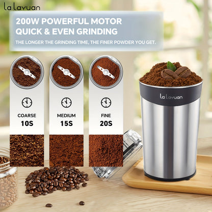Coffee Bean Grinder Electric 200W Powerful Motor Stainless Steel Chamber Ultra-Fine Blade Grinder One-Touch 12 Cups Multi-Purpose for Spices Nuts Grains 110V US Plug