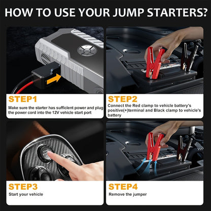 160PSI Air Pump Jump Starter 12V – Portable Car Emergency Starter, LED Light & Battery Charger, Winter Essential, 2 Styles