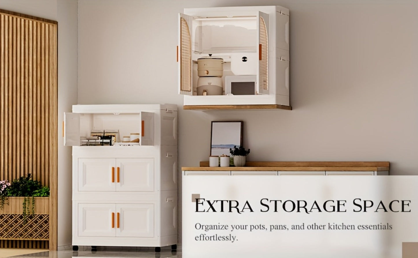 Portable Folding Wardrobe Cabinet with Caster Wheels, Hanging Section and Two Exact Layer Options