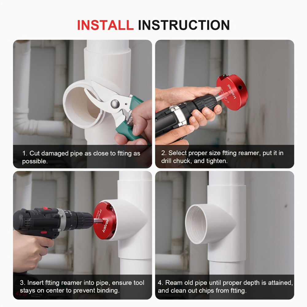 PVC Pipe Reamer Kit 8pcs - Fitting Saver for SCH 40 Plastic Pipe, Aluminum Alloy Body with 11.5" Hex Shaft