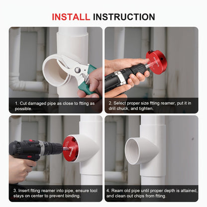 PVC Pipe Reamer Kit 8pcs - Fitting Saver for SCH 40 Plastic Pipe, Aluminum Alloy Body with 11.5" Hex Shaft