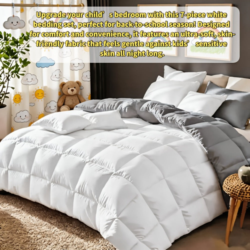 Seven-Piece Comforter Bed-in-a-Bag Set with Short-Plush Fabric, 12 Colors and Full, Queen or King Sizes