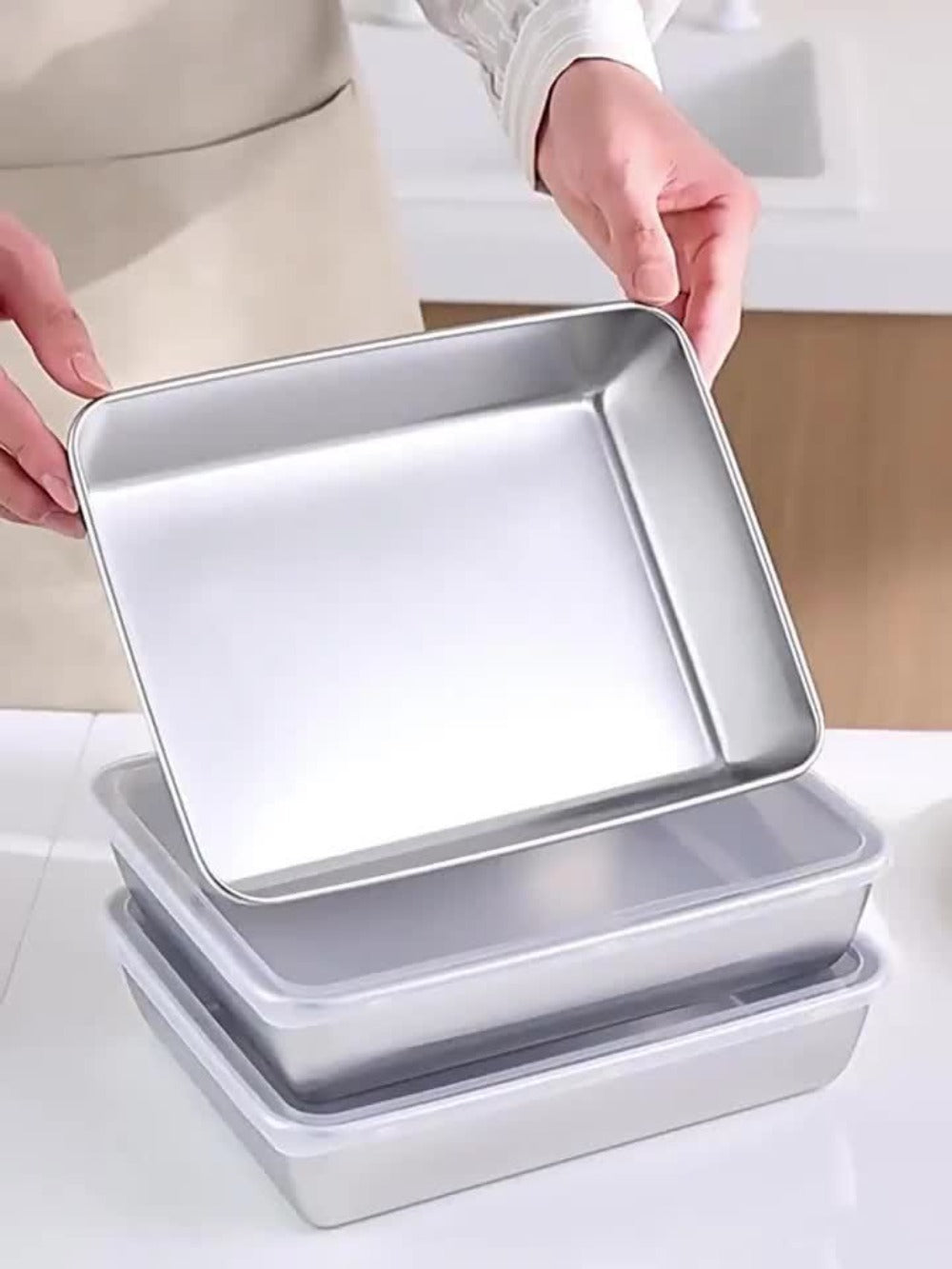 Food Storage Containers Five-Piece Square Stainless Steel Set with Flip-Top Lids and Stackable Design