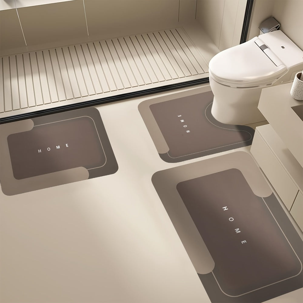Three-Piece Bathroom Mat Set in Blue, Coffee or Gray with Toilet and Shower-Area Rug Pieces