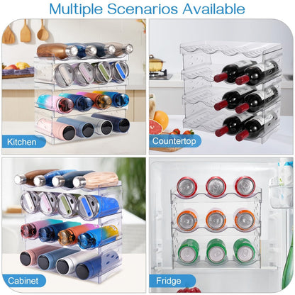 Water Bottle Rack Kitchen Organizer 4-Tier Clear Stackable Shelf with Source-Listed 16-Bottle Capacity